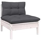 puraday Garten-Mittelsofa mit Kissen Weiß Massivholz Kiefer Outdoor Sofa Outdoor Lounge Terassenmöbel Balkon Sofa Gartenmöbel Zum Entspannen Und Genießen des Wetters Bequem & Langlebig