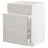 Ikea METOD/MAXIMERA Unterbauhaus F Spülbecken +3 Fronten/2 Schubladen, 60x60 cm, Weiß/Lerhyttan Hellgrau