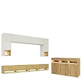 BROMARKT Premium Wohnwand Wohnzimmer Set 7 Teile – Wohnzimmer Schrank - Wohnzimmer Möbel mit Kommode und TV Schrank - Wohnzimmerschrank Komplett Möbel - Eiche Craft und Hochglanz Weiß