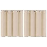 PiccoCasa 2er Set Gardine für Küche Polyester Scheibengardine Kurzgardine Blickdicht Kleine Gardine Beige 90H x 132B cm