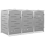 KOIECETA Mülltonnenbox für 3 Tonnen Abschließbar Rostfrei Müllbox Mülltonne Mülltonnenverkleidung Müllcontainer Gartenbox 207x77,5x115cm Edelstahl Grau