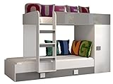 Etagenbett für Kinder Toledo 2 Stockbett mit Treppe und Bettkasten KRYSPOL (Weiß + Grau Glanz)