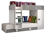 Etagenbett für Kinder Toledo 2 Stockbett mit Treppe und Bettkasten KRYSPOL (Weiß + Grau Glanz)