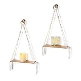 CIOUYAOS Wandregal Weiß Holzregal, Schweberega Hängendl Regal Zum Aufhängen Wand Wanddekoration, Boho Dekorative Kleines Seil Hängeregal für Wohnzimmer Schlafzimmer Kinderzimmer Haus Küche (Dreieck)
