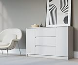 Kommode 140 cm mit 2 Türen und 3 Schubladen in Weiß - Modernes Sideboard mit viel Stauraum - 140 x 78 x 39cm (B/H/T) Sideboard Wohnzimmer, Schlafzimmer Kommode, Kommode Flur, Highboard