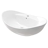 Keramik Aufsatzwaschbecken KBW011 Waschtisch Waschschale Waschbecken Oval Weiß mit Armaturloch 60 cm