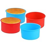 Surflyee Silikon Backform Rund, 4 Stück 4 Zoll Kuchenformen Silikon, Schichtkuchen Backformen, Silikon Kuchenform für Käsekuchen, Regenbogenkuchen und Chiffon-Kuchen
