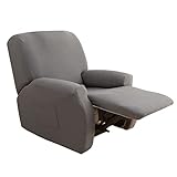 LiveGo Stretchbezug für Liegestuhl, 4-teilig, 1-Sitzer, Sofabezug, Möbelschutz, Sessel, Schonbezug mit elastischer Unterseite, maschinenwaschbar (N-Grau)