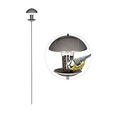 Relaxdays Vogelfutterspender, Futterhäuschen für Vögel, Aufhängen o. Stecken, Garten & Balkon, mit Stab H: 172cm, silber