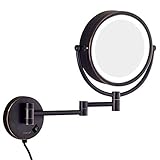 Wandmontierter Schminkspiegel, 20,3 cm doppelseitiger LED-beleuchteter Vergrößerungsspiegel, ausziehbarer um 360 ° schwenkbarer Rasierkosmetik-Kosmetikspiegel mit Steckerschalter, Gold, 10X ( Color :