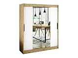 Schwebetürenschrank Brent T1 180 cm mit Spiegel Kleiderschrank mit Kleiderstange und Einlegeboden Schlafzimmer- Wohnzimmerschrank Schiebetüren Modern Design (Artisan Eiche + weiß matt)