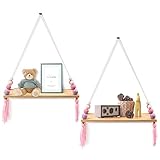 BSHAPPLUS Schweberegal, Hängendes Wandregal aus Holz, Hängeregal für Puppe, Fotorahmen, Mini-Pflanze, Hängen im Schlaf/ Wohn/Arbeitszimmer, Lila Rosa, Größe: 38x14x1,3cm