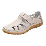 Sandalen Damen Sommer Weiß Flach Große Größe mit Absatz Sommerschuhe Damen Elegant Leder Sommerschuhe Freizeitsandale Bequem Open Toe Mesh Keilsandaletten Treckingsandalen Frauen