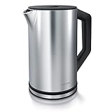 Arendo - Edelstahl Wasserkocher mit Temperatureinstellung 40-100 Grad in 5er Schritten - Doppelwand Design - Modell ELEGANT - 1,5 Liter - 2200 W - Teekocher mit Temperaturanzeige - GS - Silber