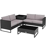 TecTake Polyrattan Lounge Sitzgruppe, 4-TLG. Gartenmöbel Set mit Sofa Tisch und Aufbewahrungsbox, Tisch mit Glasplatte, für Garten Balkon Terrasse, inkl. Sitz- und Rückenkissen (Schwarz | Nr. 404300)