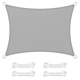 SONGMICS Sonnensegel 3 x 4 m, wasserfest mit Einer Wassersäule von 665 mm, Sonnenschutz aus reißfestem Polyester, UV-Schutz 93%, Terrasse, Garten, Balkon, rechteckig, 2 m Seile, hellgrau GSH34QY