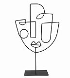 COZYMONDO Moderne Dekofigur: Single-Line-Face-Art | Schwarze Deko Statue im afrikanischen Design als abstrakte Deko für Jede Wohnung | Afrikanische Deko | männliches Gesicht
