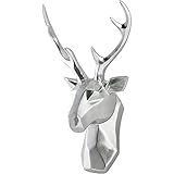 RSDSA Hirschkopf Geweih Deko Tierkopf Wanddeko Handgefertigte Wandskulpturen, Antlers Schädel Deko Geweih Wanddeko, Hirsch Wanddeko Wandhalterung,Silber