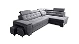 Robin Grand Ecksofa mit Schlaffunktion Bettkasten Kopfstützen Relaxfunktion 2 Hocker Sofa L-Form Schlafsofa Freistehende Eckcouch Schlafcouch Wohnzimmermöbel Wohnlandschaft Rechts Anthracite