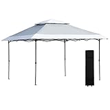 Outsunny Faltpavillon Pop-Up-Zelt Gartenpavillon Rollentasche Oxford-Gewebe 3,5 x 3,5 m Hellgrau+Weiß