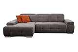 CAVADORE Ecksofa Mistrel mit Longchair XL links / Große Eck-Couch im modernen Design / Inkl. verstellbaren Kopfteilen / Wellenunterfederung / 273 x 77 x 173 / Kati Fango