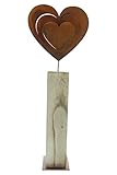 FRANK FLECHTWAREN Holzsäule Rostherz, Moderne Blockform, naturfarben, Metall in trendigem Rostdesign, Maße: Höhe 72 cm