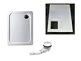 KOMPLETT-PAKET: Duschwanne 90 x 70 cm superflach 2,5 cm weiß Dusche mit GERADER UNTERSEITE Acryl + Styroporträger/Wannenträger + Ablaufgarnitur chrom DN 90