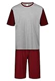 North East Herren-Schlafanzug, kurz, PJ-Sets, M, L, XL, 2XL, 3XL, 4XL, 5XL, 6XL, Schlafzimmer, Lounge, Nachtkleidung, 7003 – Grau und Rot, XXXXXX-Large