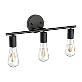 Klighten Spiegelleuchte Bad Vintage Spiegellampe 3 Flamming, E27 Innen Industrial Wandleuchte, Schwarz Metall Badleuchte Badlampe Wand, Länge: 48cm/18.9zoll, Ohne Leuchtmittel