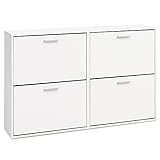 Schuhschrank WL5.829 Modern 120 x 81 x 24 cm Holz Schuhregal Weiß 4 Fächer | Schuhkommode Flurschrank mit Ablage | Design Schuhkipper Schuhaufbewahrung | Flurkommode für Schuhe Hoch