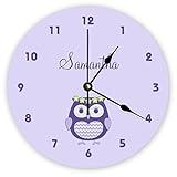 XVBCDFG Wanduhr, niedlich, lila und lavendelfarben, Mädcheneule, personalisierbar, rund, moderne Holzuhren für Schlafzimmer, Wohnzimmer, Zuhause O