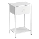 VASAGLE Nachttisch, Beistelltisch mit Stoff-Schublade, 61 cm hoher Nachtschrank, mit Ablage, für Wohnzimmer, Schlafzimmer, weiß LGS021W14