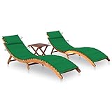 ZQQLVOO Sonnenliegen 2 STK. mit Tisch und Auflagen Massivholz Akazie Freizeitliege Liege Garten Garten Möbel Outdoor Gartenliege Geeignet für Garten, Terrasse, Hinterhof, Poolside