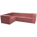 postergaleria Modulares klappbares Ecksofa 280x190 cm rosa - Couch L Form aus Velourstoff - 3-sitziges klappbares Ecksofa mit Modulen zur Selbstmontage, Wohnzimmer Möbel, Modulares Sofa