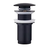 Ablaufgarnitur ohne Überlauf Schwarz Matt - Keymark Universal Ablaufventil Abflussgarnitur für Waschbecken & Waschtisch - Messing Pop Up Ablauf Abfluss Stöpsel
