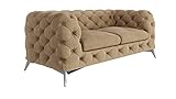 ROVERTI Chelsea Sofa 2-Sitzer Chesterfield-Sofa Wohnzimmer Lounge Couch mit verchromten Füßen Möbel Freistehende Polster Sofas & Couches Sofagarnitur Couchgarnitur Beige 185x 73x100 cm