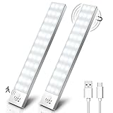 Schrankbeleuchtung Led mit Bewegungsmelder 2 Stück Schranklicht Schrankleuchte Led Leiste Batterie USB Wiederaufladbar Unterbauleuchte Küche Schrankleuchten für Kleiderschrank, Treppe, Kofferraum, RV