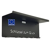 Stammzeit Schlüsselbrett mit Ablage und 6 Schlüsselhaken, Schlüsselhalter aus Metall in Schwarz, Einzigartiges Design und hohe Qualität, Schlüsselboard, Wandorganizer für Eingang und Flur