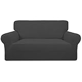 Greatime Stretch Sofabezug Sofaüberwurf Möbelschutz Sofaüberzug Couchbezug Couch Schild Sofahusse Weich mit Gummiband Schaumstreifen(Dunkelgrau,2-Sitzer)