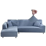 Jaotto Sofa Überwürfe Sofabezug Elastische Spandex Stretch Sofabezüge Couchbezug für L-Form Sofa Universal Waschbar Sofaüberwurf 2er Antirutsch(2 Sitzer+3 Sitzer,Grau Blau)