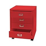 Rollcontainer HWC-L49, Schubladenschrank Stahlschrank Aktenschrank, Metall 55x40x41cm 4 Schubladen - rot