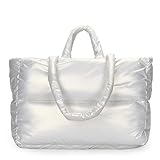 Herald Puffer-Tragetasche für Damen, groß, gesteppt, flauschig, leicht, Winter, Daunen, Baumwolle, gepolsterte Schultertasche, Umhängetasche, Weiss/opulenter Garten, Large