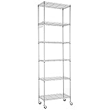 Himimi 6-Stöckiges Stehregal mit Rädern, Höhenverstellbares, Strapazierfähiges Regal mit Haken für Badezimmer, Küche, Garage, Schlafzimmer, Silber, 29 cm x 54 cm x 175 cm