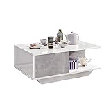 Dafi Furniture Couchtisch, Moderner Wohnzimmertisch mit praktischem Stauraum, glänzender weißer Tischoberfläche, moderner und eleganter Mitteltisch für Tee und Kaffee (Gloss Beton)
