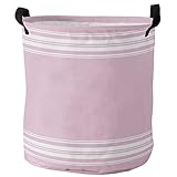 Wäschekörbe Bauernhaus-Rosa-Streifen-Weiß Laundry Hamper Mit Griffen Spielzeugkorb Faltbare Wäschetonne Für Waschküche Kleidung Wäsche,40X50Cm