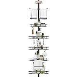 Bomclap 5 Stufen Teleskop Duschregal, Metall Eckregal mit Handtuchhalter, Duschablage ohne Bohren mit Handtuchstange, Duschecke für 137-290 cm Höhe