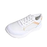 Sneaker-Absätze für Damen, modisch, Damen, Sport, flach, leicht, Mesh, atmungsaktiv, bequem, Schnürschuh, Colorblock, lässiger Stil, weiß, 37.5 EU