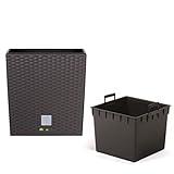 Blumenkübel 32 L Rattan-Optik Umbra Dunkel Braun Pflanzkübel h. 32,5 cm mit Innenkasten 21 L quadratisch Übertopf aus Kunststoff