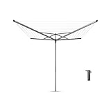 Brabantia - Essential Wäschespinne - Regenschirm'-System - UV-beständige Wäscheleine, - Kein Durchhängen - Auch für Kleiderbügel - Stabile Aufhängeöse - Metallic Grey - ø 295 cm