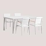 SKLUM Set aus ausziehbarem rechteckigem Tisch aus Aluminium (180-240x100 cm) Starmi und 4 stapelbaren Gartenstühlen aus Aluminium Arch Weiss